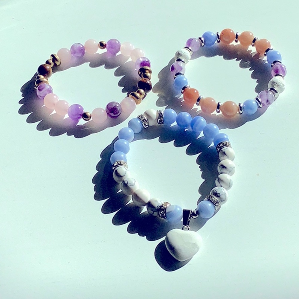 💓 Set of 3 Beautiful Gemstone Beaded Bracelets! Fits Small Wrist- 5 1/2-6 1/2”!